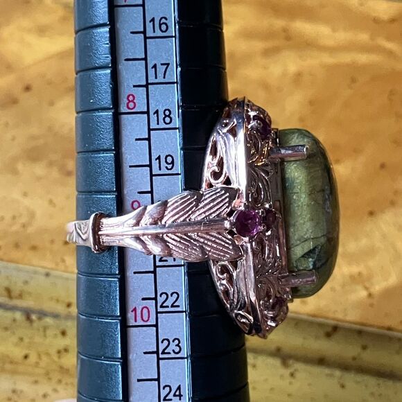 Natural Tasmanian Stichtite Garnet Sterling Silver Cocktail Ring Size 9 - Picture 10 of 11